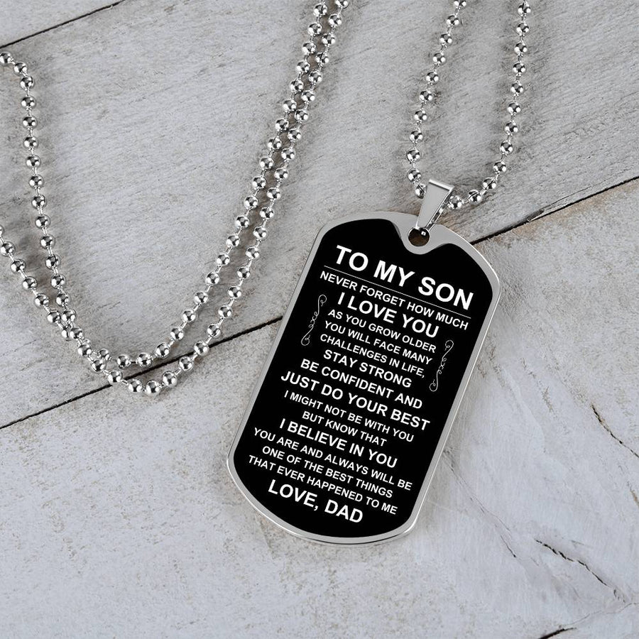 Personalized Necklace for Son from Dad, Father to Son Dog Tag Necklace