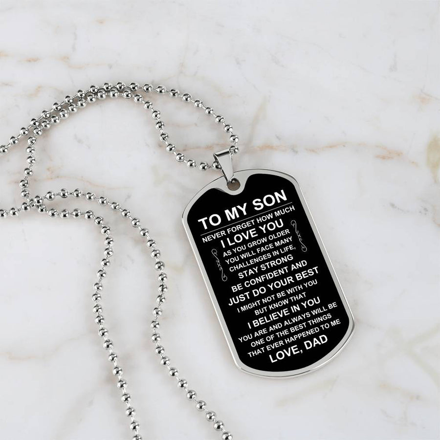 Personalized Necklace for Son from Dad, Father to Son Dog Tag Necklace