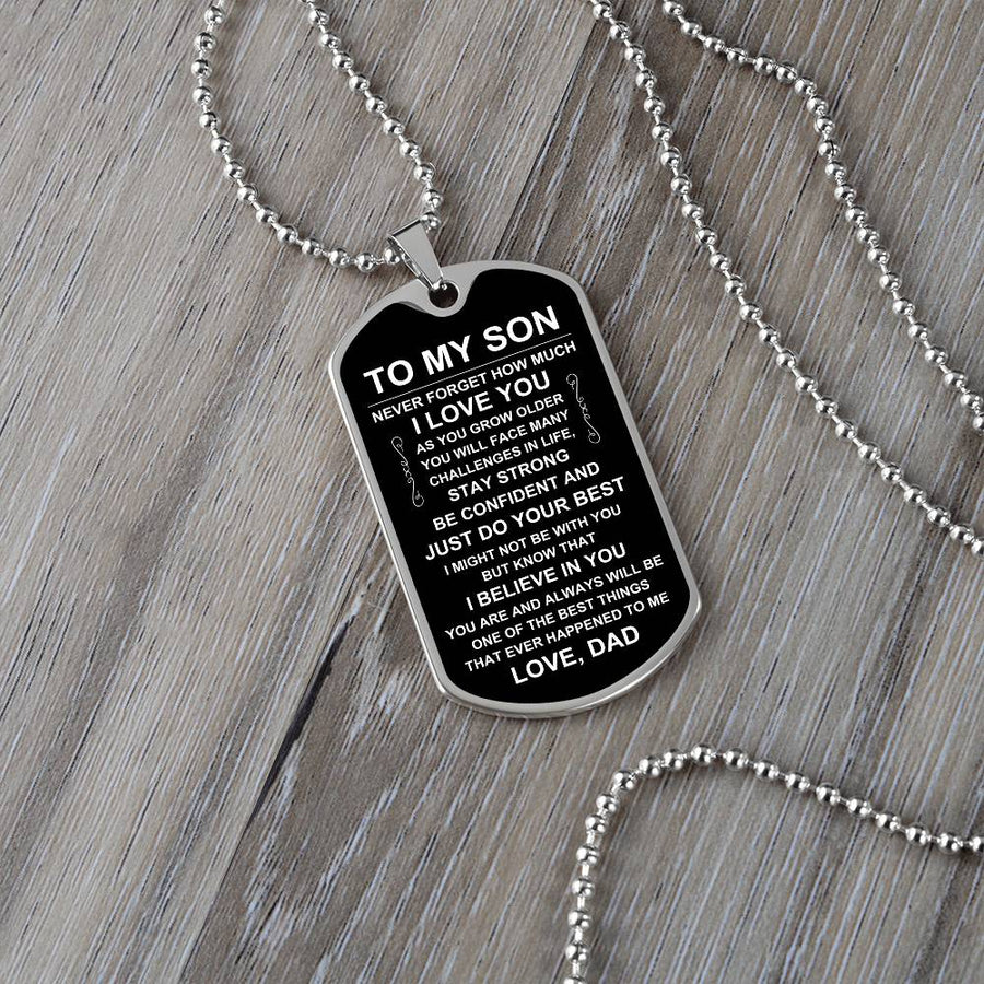 Personalized Necklace for Son from Dad, Father to Son Dog Tag Necklace