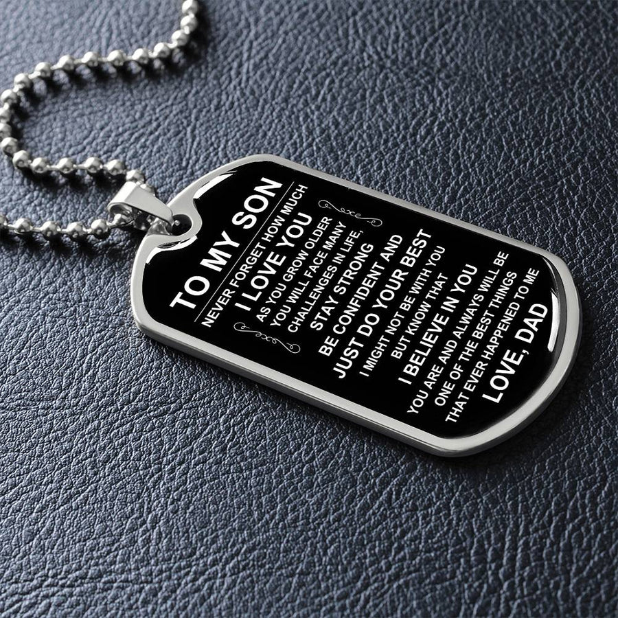 Personalized Necklace for Son from Dad, Father to Son Dog Tag Necklace