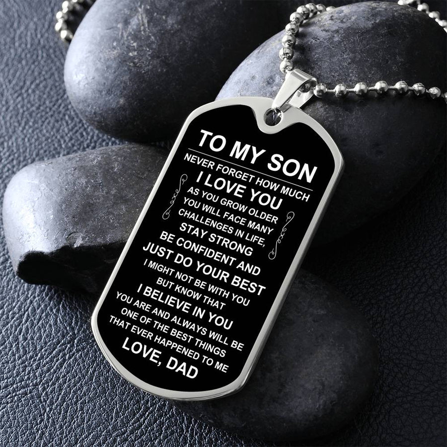 Personalized Necklace for Son from Dad, Father to Son Dog Tag Necklace