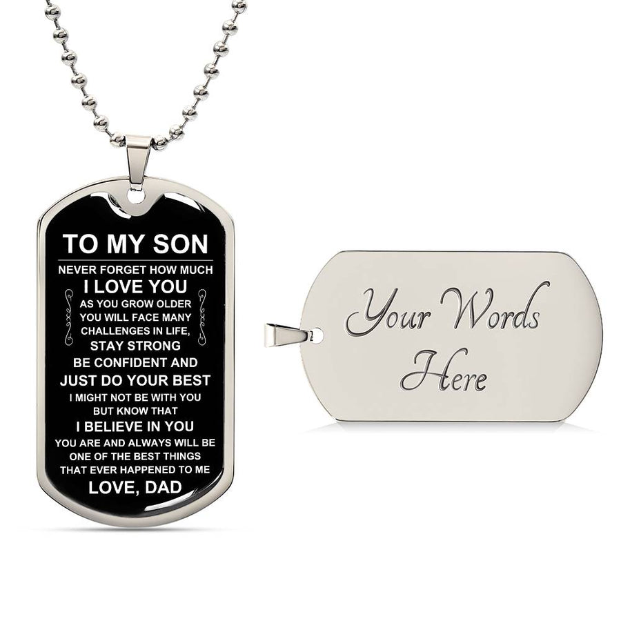 Personalized Necklace for Son from Dad, Father to Son Dog Tag Necklace