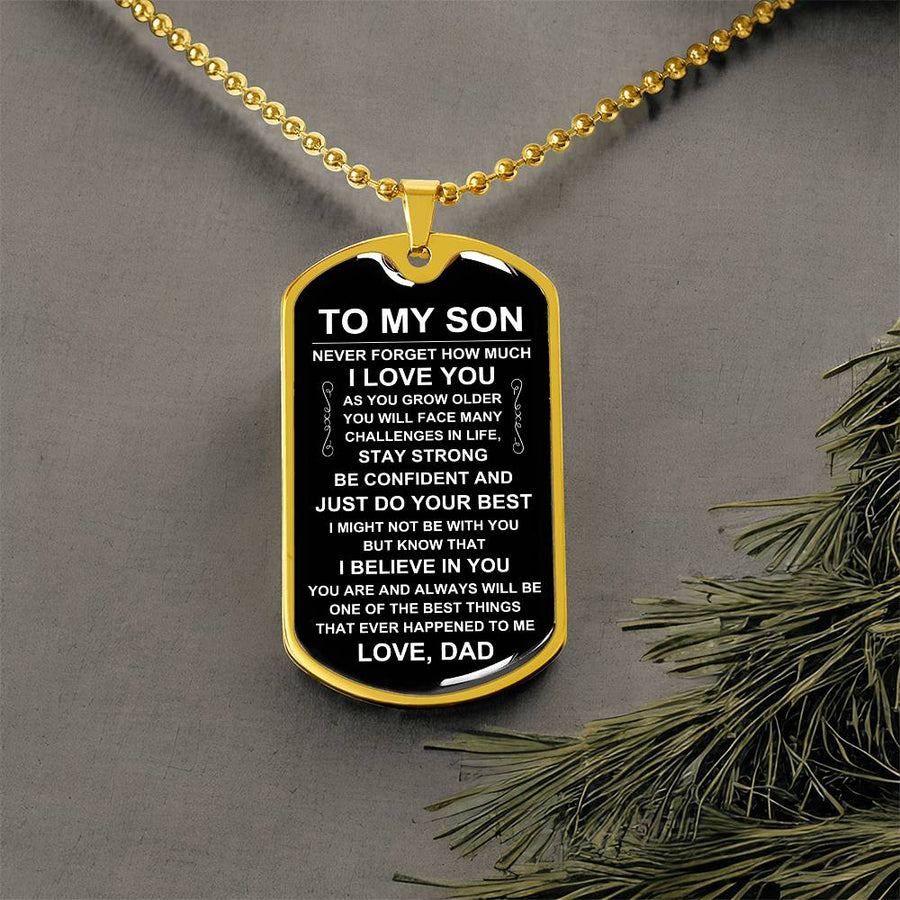 Personalized Necklace for Son from Dad, Father to Son Dog Tag Necklace