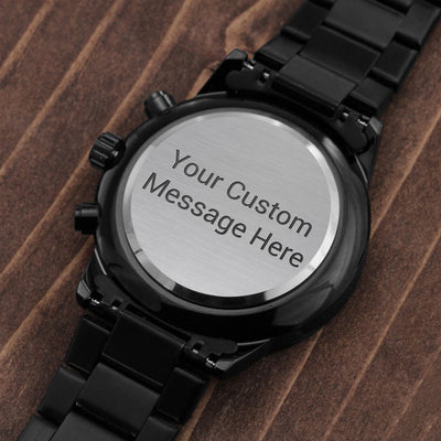 Load image into Gallery viewer, TEXT Customizable Engraved Black Chronograph Watch, Unique Birthday Gifts for Men
