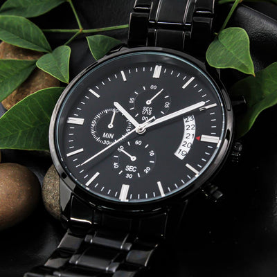 Load image into Gallery viewer, TEXT Customizable Engraved Black Chronograph Watch, Unique Birthday Gifts for Men
