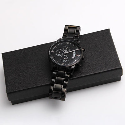 Load image into Gallery viewer, TEXT Customizable Engraved Black Chronograph Watch, Unique Birthday Gifts for Men
