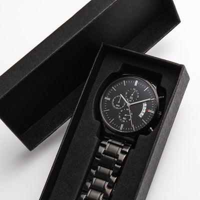 Load image into Gallery viewer, TEXT Customizable Engraved Black Chronograph Watch, Unique Birthday Gifts for Men
