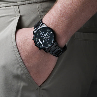Load image into Gallery viewer, TEXT Customizable Engraved Black Chronograph Watch, Unique Birthday Gifts for Men
