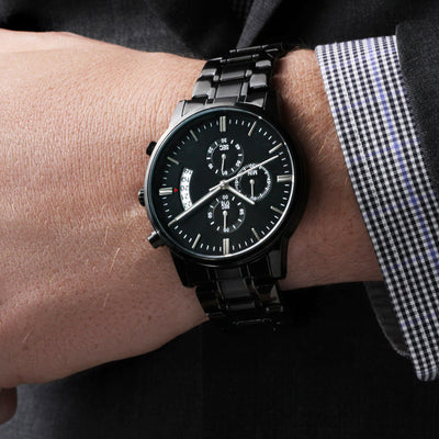 Load image into Gallery viewer, TEXT Customizable Engraved Black Chronograph Watch, Unique Birthday Gifts for Men
