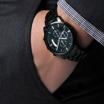 Load image into Gallery viewer, TEXT Customizable Engraved Black Chronograph Watch, Unique Birthday Gifts for Men
