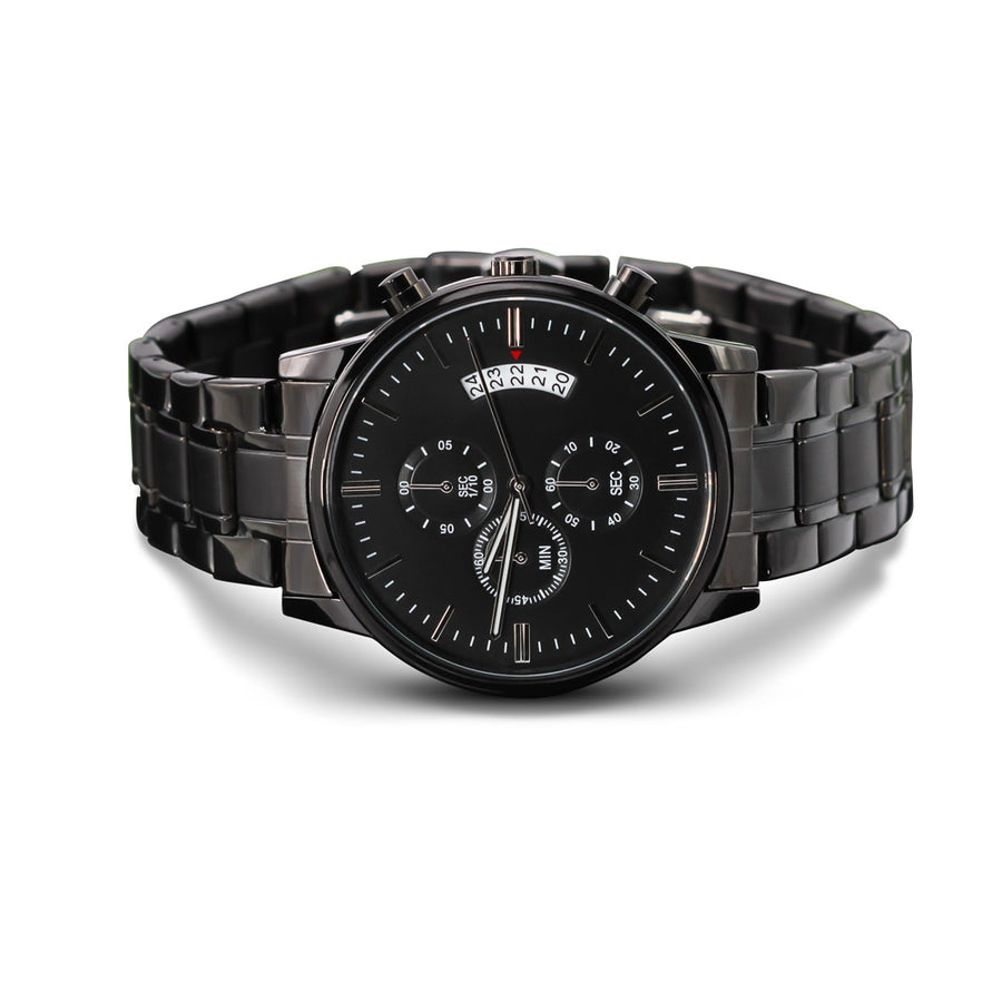 TEXT Customizable Engraved Black Chronograph Watch, Unique Birthday Gifts for Men
