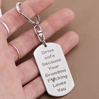 Load image into Gallery viewer, Engraved Dog Tag Keychain for Granddaughter and Grandson from Grandma
