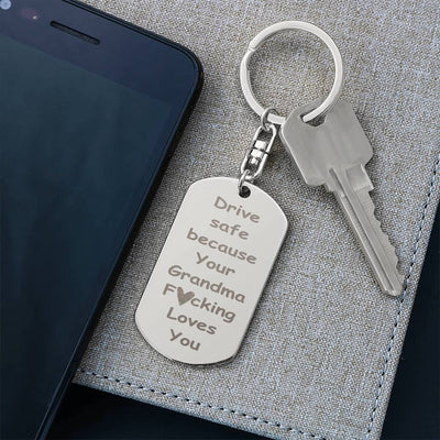 Load image into Gallery viewer, Engraved Dog Tag Keychain for Granddaughter and Grandson from Grandma
