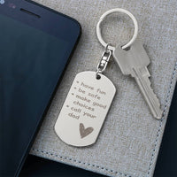 Load image into Gallery viewer, Engraved Dog Tag Keychain for Son / Daughter from Dad, Be Safe and Call Your Dad Keychain
