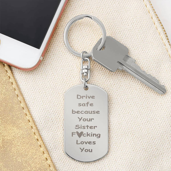 Engraved Dog Tag Keychain for Brother and Sister from Sister