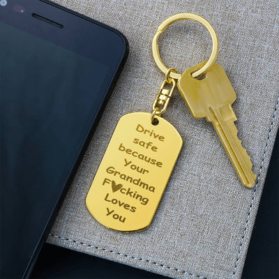Load image into Gallery viewer, Engraved Dog Tag Keychain for Granddaughter and Grandson from Grandma
