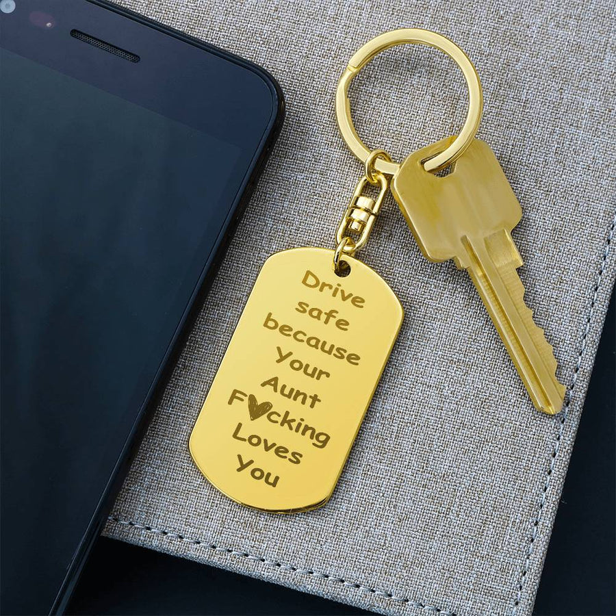 Engraved Dog Tag Keychain for Niece and Nephew  from Aunt