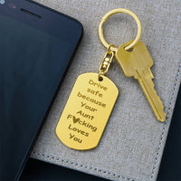 Load image into Gallery viewer, Engraved Dog Tag Keychain for Niece and Nephew  from Aunt
