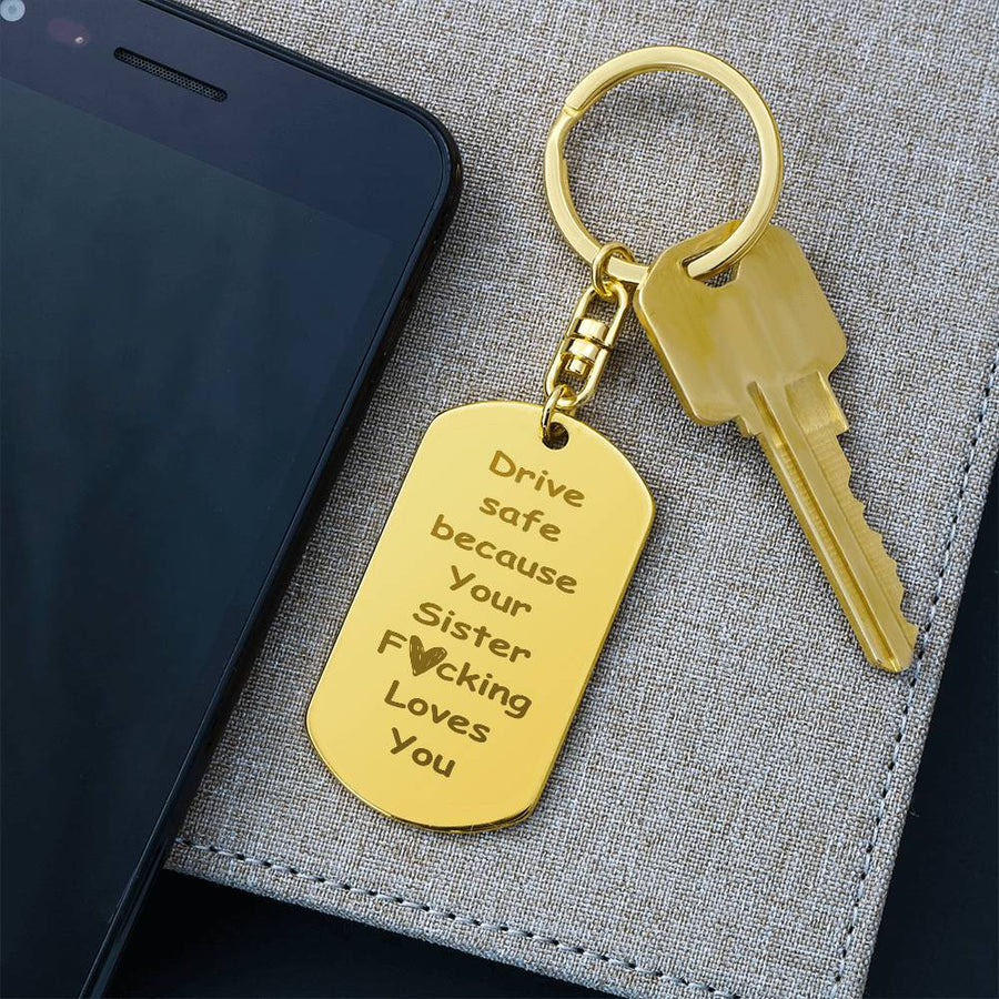 Engraved Dog Tag Keychain for Brother and Sister from Sister