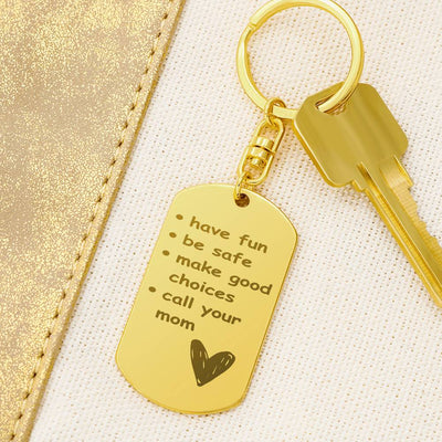 Load image into Gallery viewer, Engraved Dog Tag Keychain for Son / Daughter from Mom, Be Safe and Call Your Mom Keychain
