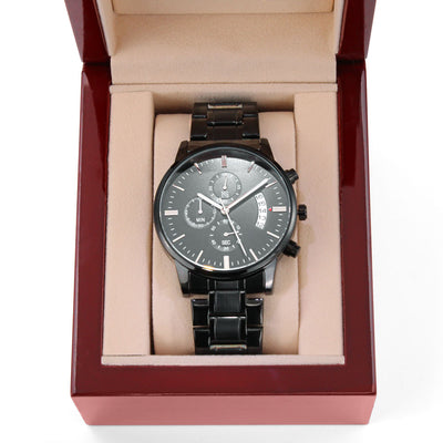 Load image into Gallery viewer, TEXT Customizable Engraved Black Chronograph Watch, Unique Birthday Gifts for Men
