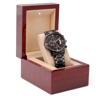 Load image into Gallery viewer, TEXT Customizable Engraved Black Chronograph Watch, Unique Birthday Gifts for Men
