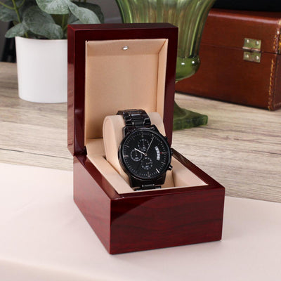 Load image into Gallery viewer, TEXT Customizable Engraved Black Chronograph Watch, Unique Birthday Gifts for Men
