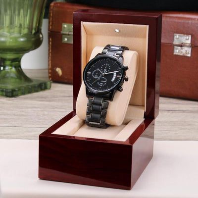 Load image into Gallery viewer, TEXT Customizable Engraved Black Chronograph Watch, Unique Birthday Gifts for Men
