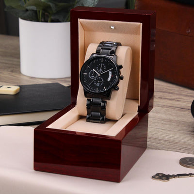 Load image into Gallery viewer, TEXT Customizable Engraved Black Chronograph Watch, Unique Birthday Gifts for Men
