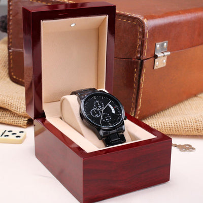 Load image into Gallery viewer, TEXT Customizable Engraved Black Chronograph Watch, Unique Birthday Gifts for Men
