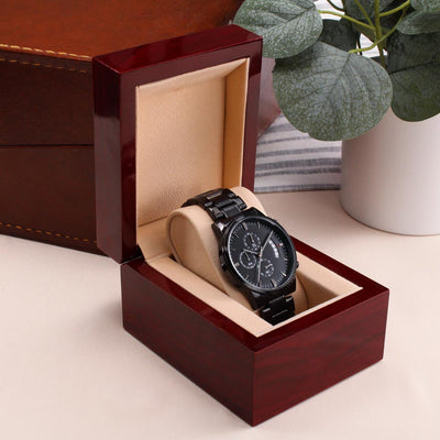 Load image into Gallery viewer, TEXT Customizable Engraved Black Chronograph Watch, Unique Birthday Gifts for Men
