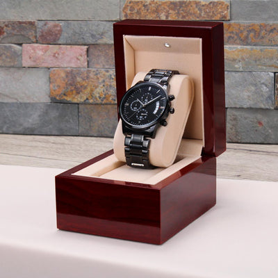 Load image into Gallery viewer, TEXT Customizable Engraved Black Chronograph Watch, Unique Birthday Gifts for Men

