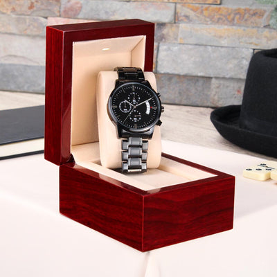 Load image into Gallery viewer, TEXT Customizable Engraved Black Chronograph Watch, Unique Birthday Gifts for Men
