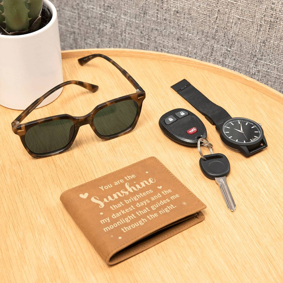 You Are the Sunshine Leather Wallet for Son from Mom, Birthday Gift for 30-Year-Old Son