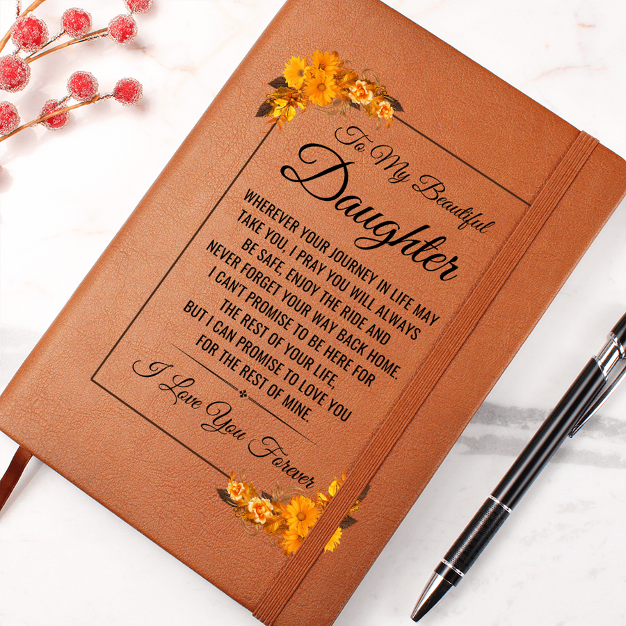 To My Daughter Journal – Leather Gift from Mom or Dad, Lined Notebook for Birthday or Graduation