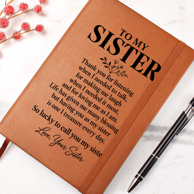 Load image into Gallery viewer, To My Sister Journal from Sister - Thank You for Everything | Leather Notebook
