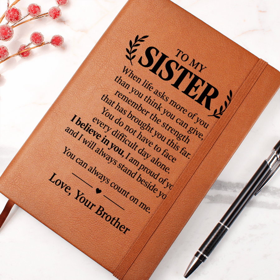 To My Sister Journal from Brother - Count on Me | Inspirational Leather Gift