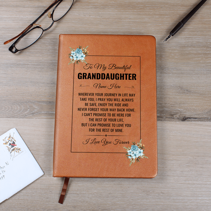 To My Granddaughter Birthday Gifts – Personalized Leather Journal Keepsake for Granddaughter