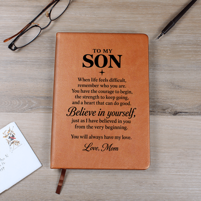 Load image into Gallery viewer, To My Son Journal from Mom - Believe in Yourself | Inspirational Leather Notebook
