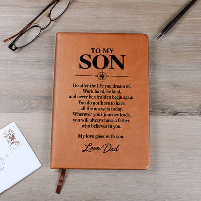 Load image into Gallery viewer, To My Son Journal from Dad - Wherever You Go | Vegan Leather Notebook Gift
