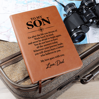 Load image into Gallery viewer, To My Son Journal from Dad - Wherever You Go | Vegan Leather Notebook Gift
