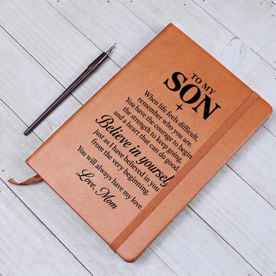 To My Son Journal from Mom - Believe in Yourself | Inspirational Leather Notebook