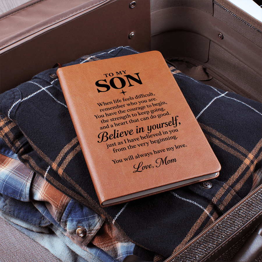 To My Son Journal from Mom - Believe in Yourself | Inspirational Leather Notebook