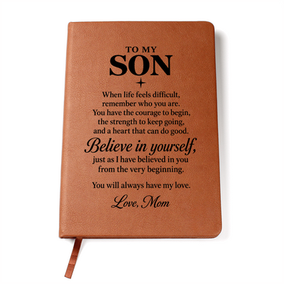 Load image into Gallery viewer, To My Son Journal from Mom - Believe in Yourself | Inspirational Leather Notebook
