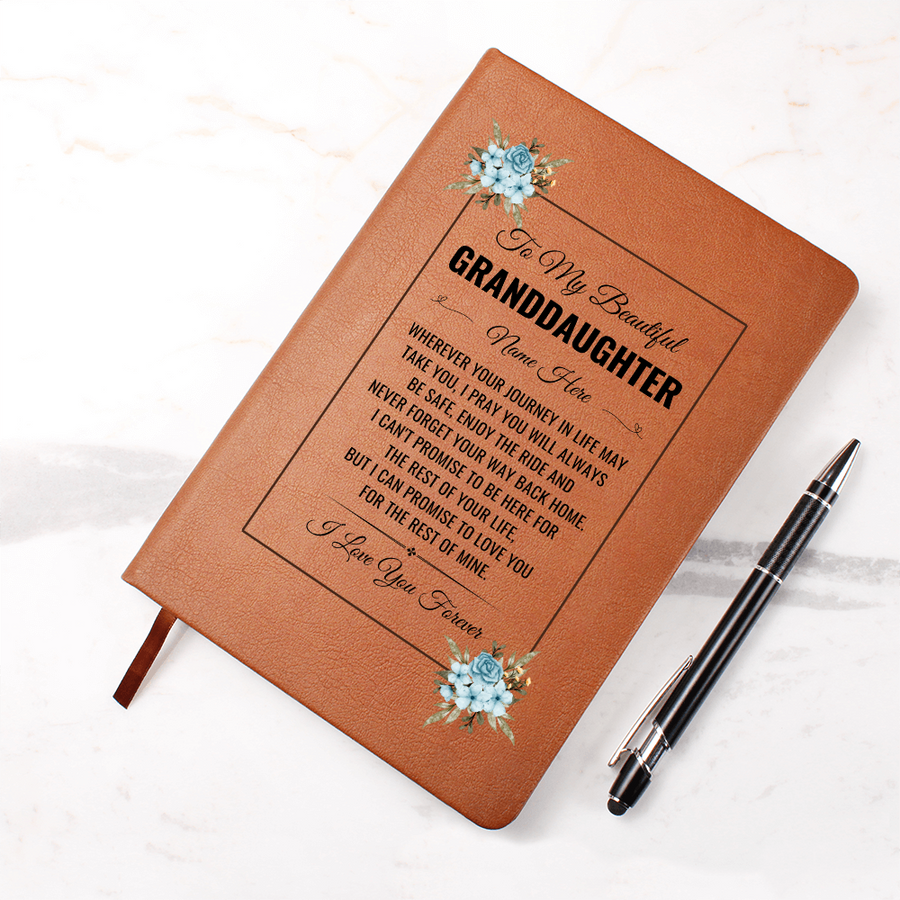 To My Granddaughter Birthday Gifts – Personalized Leather Journal Keepsake for Granddaughter