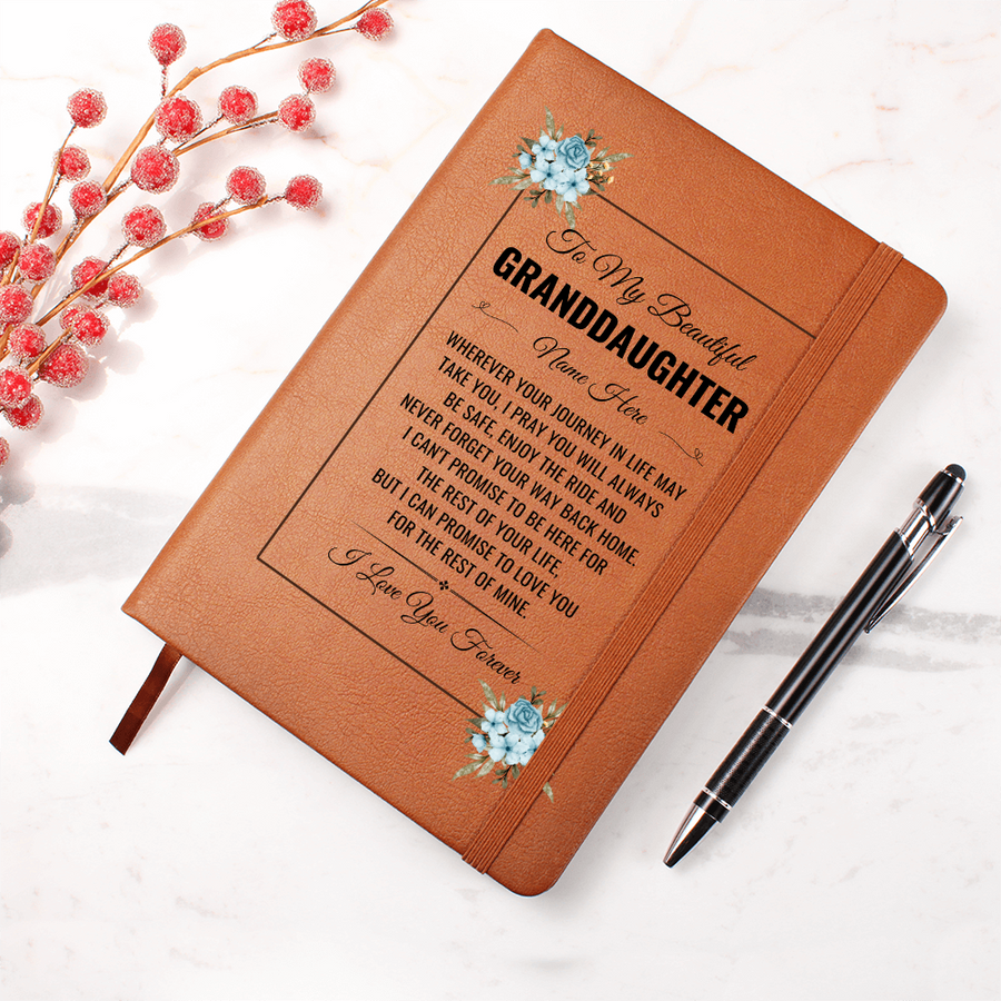 To My Granddaughter Birthday Gifts – Personalized Leather Journal Keepsake for Granddaughter