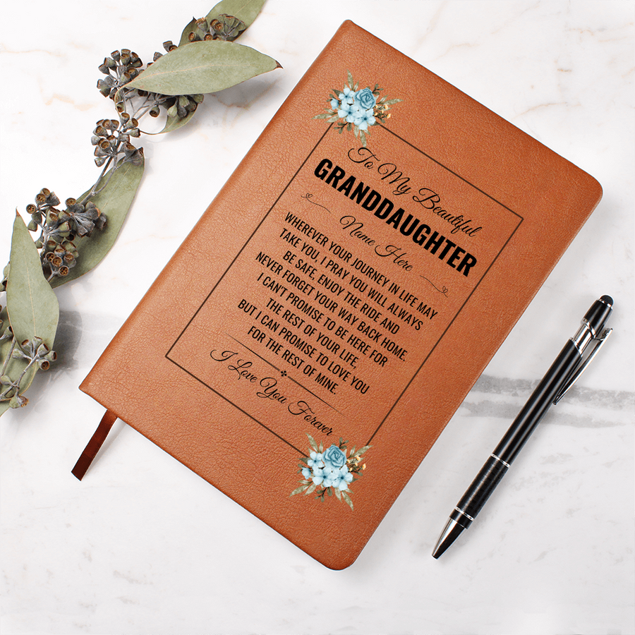 To My Granddaughter Birthday Gifts – Personalized Leather Journal Keepsake for Granddaughter