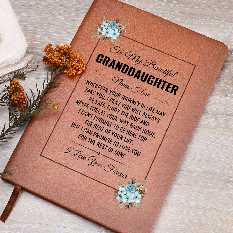 To My Granddaughter Birthday Gifts – Personalized Leather Journal Keepsake for Granddaughter