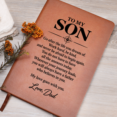 Load image into Gallery viewer, To My Son Journal from Dad - Wherever You Go | Vegan Leather Notebook Gift
