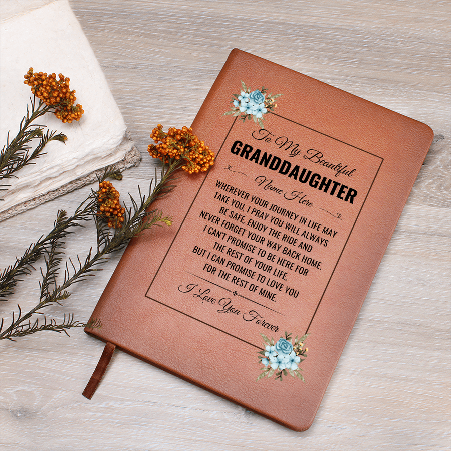 To My Granddaughter Birthday Gifts – Personalized Leather Journal Keepsake for Granddaughter